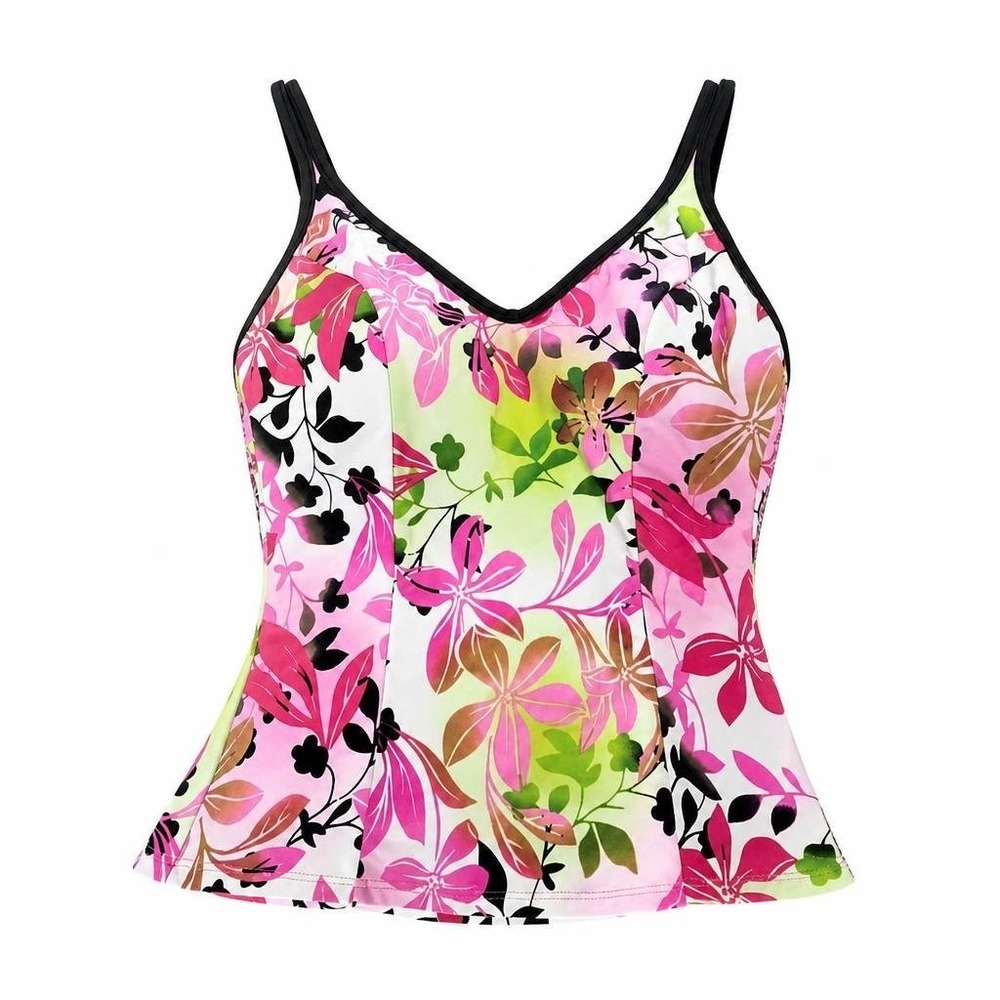 Miraclesuit Tankini Size 8 Floral Pink Black Boho Halter Swim Top Beach Vacation